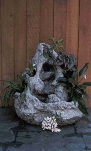 Early Tranquility fountain with five planters, charcoal color