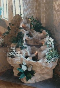 Early corner shaped Tranquilty fountain with silk plants, dance studio, Orlando, FL