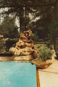 Early poolside fountain, note the main piece is raised up on a matching custom base