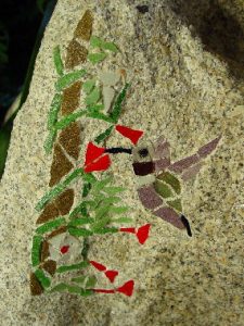 Humming bird and cardinal flowers mosaic