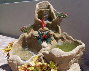 Close up of Stotz fountain showing multiple lily pond rocks that are building blocks of my larger fountains.